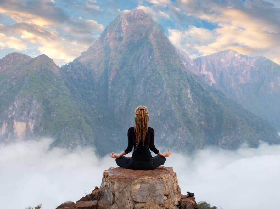 WomanSerenity,And,Yoga,Practicing,At,Mountain,Range,meditation