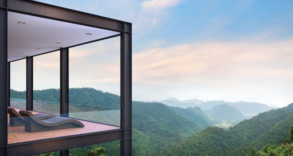 Modern,Steel,Structure,House,Terrace,With,MountainIdeal.Welness.Travel