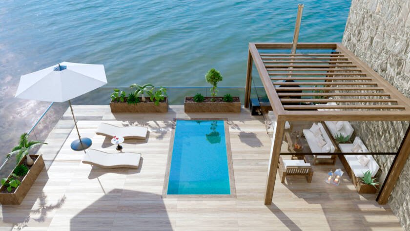 Luxury,Contemporary,Outdoor,Wooden,Patio,With,Swimming.Mediterranean.Ideal.WellnessTravel