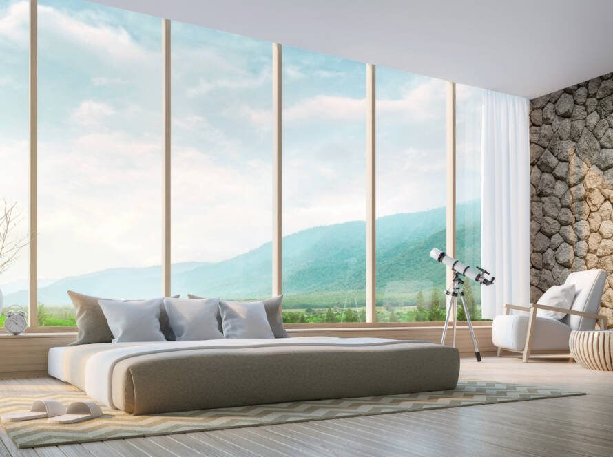 Modern,Bedroom,With,Mountain